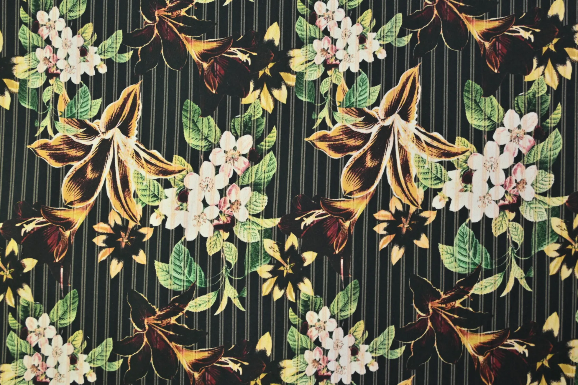 Stretch katoen – Floral stripes