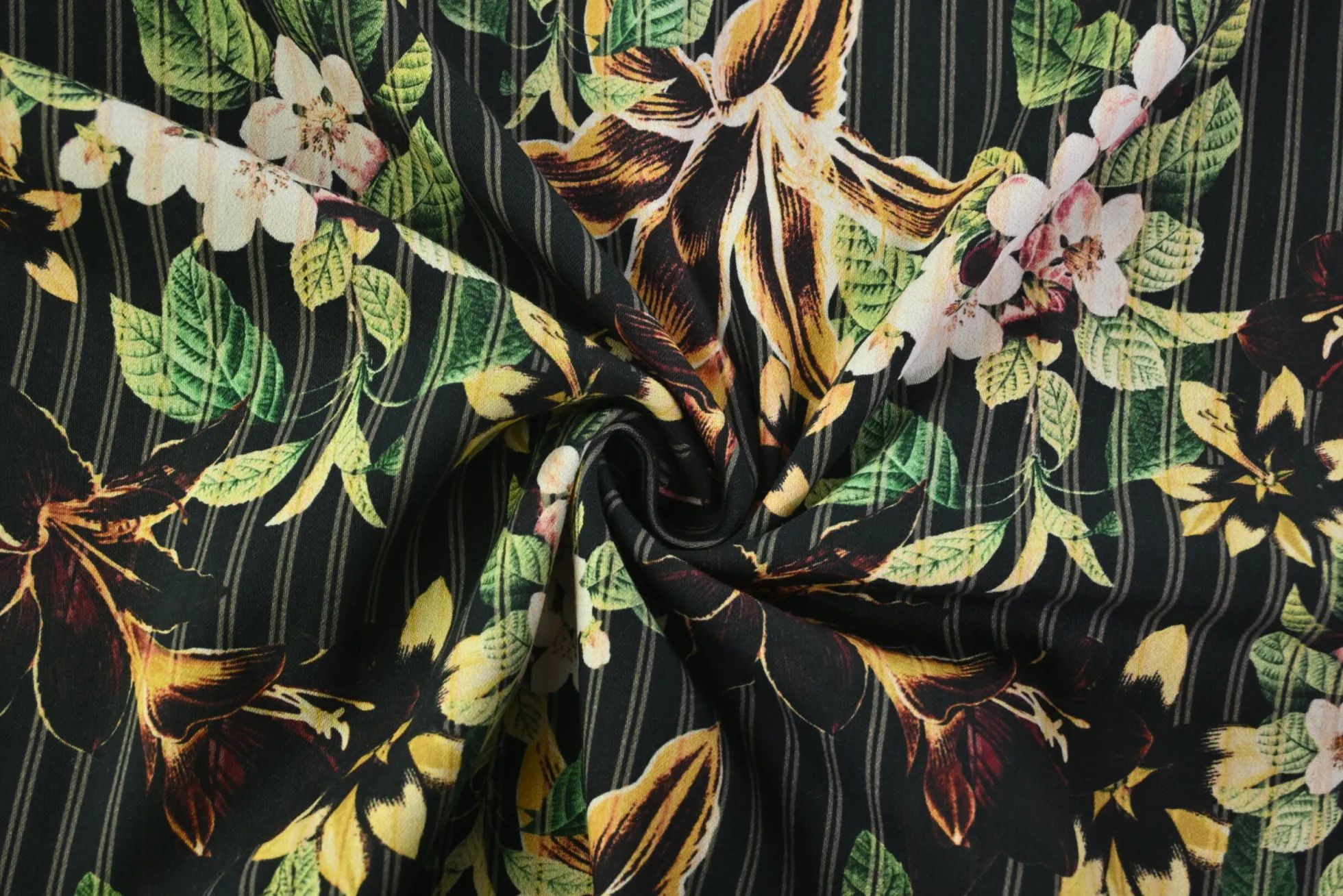 Stretch katoen – Floral stripes