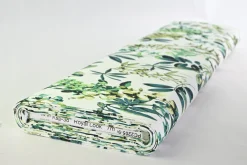 Stretch katoen – Olive on ivory