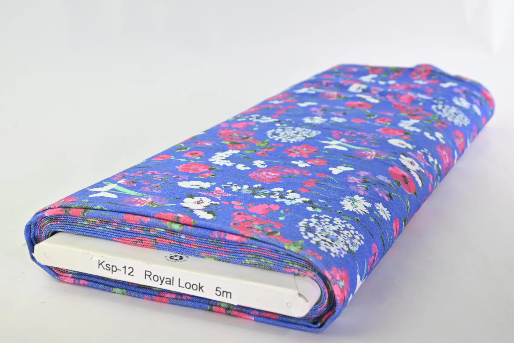 Stretch katoen – Poppy on blue denim