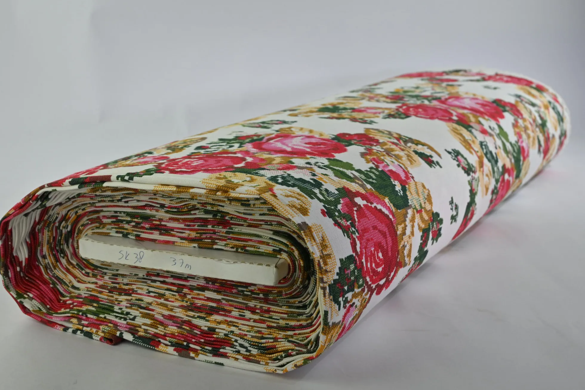 Stretch katoen – Roses on off-white