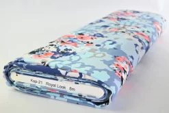 Stretch katoen – Soft blue army & flowers