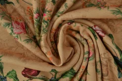 Sweaterstof / Jogging alpenfleece – Beige bloemen