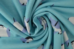 Sweaterstof / Jogging alpenfleece – Pinquïn turquoise