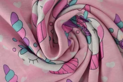Sweaterstof / Jogging alpenfleece – Eenhoorn cupcakes roze