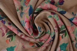 Sweaterstof / Jogging alpenfleece – Bloemen oudroze