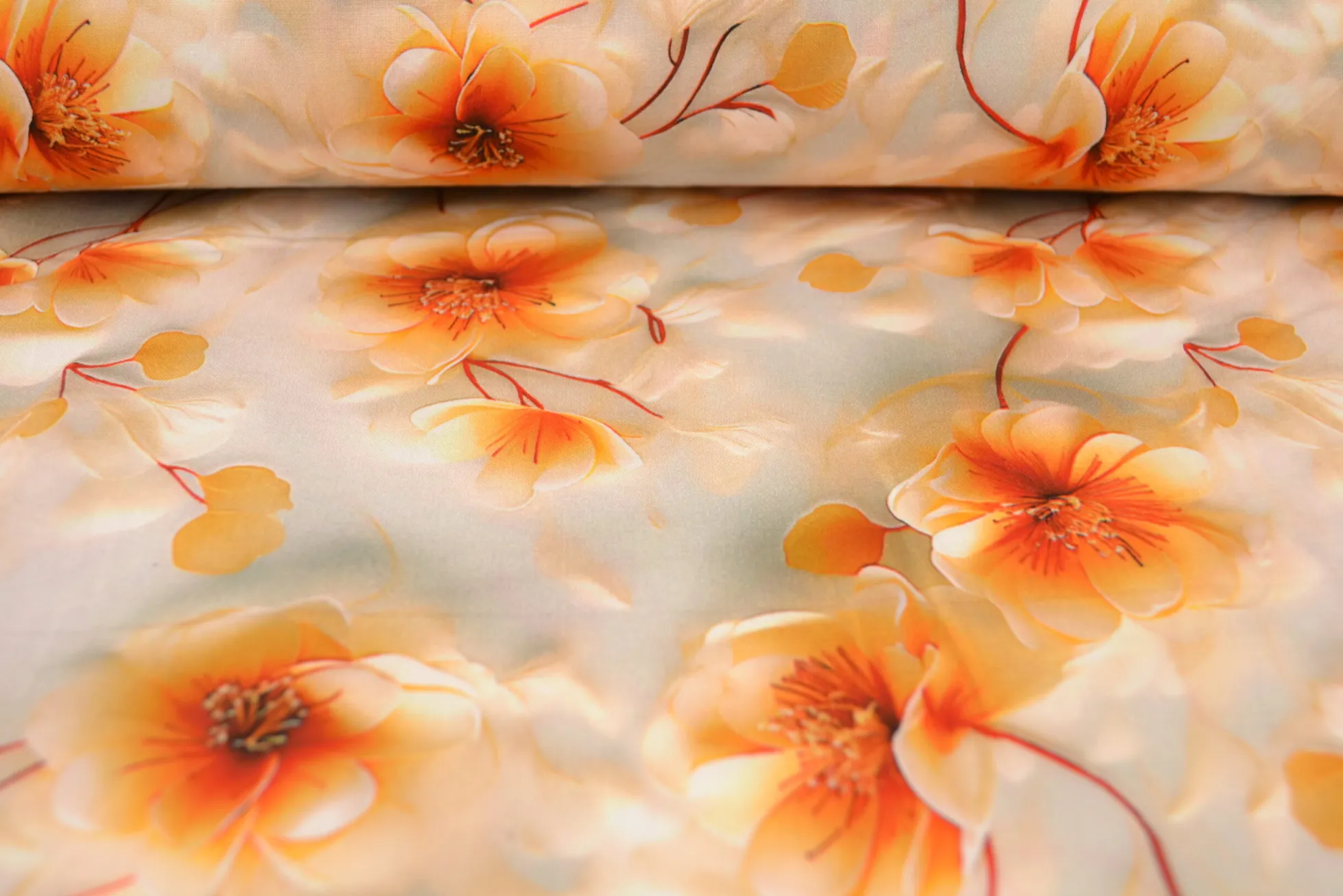 Viscose digitaal – Bright orange blossom