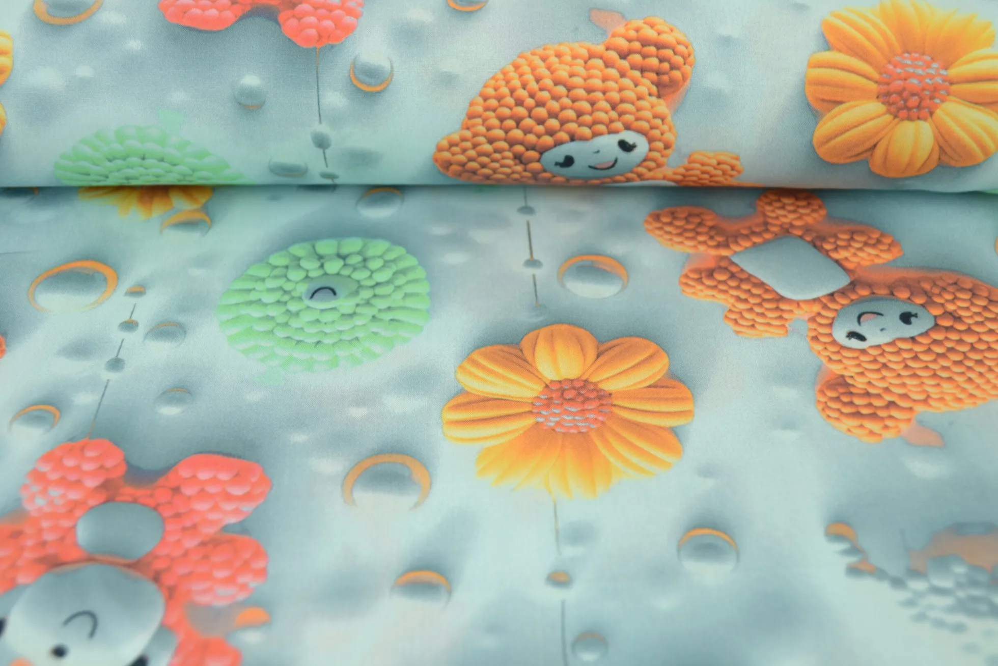 Viscose digitaal – Bubble bear turquoise