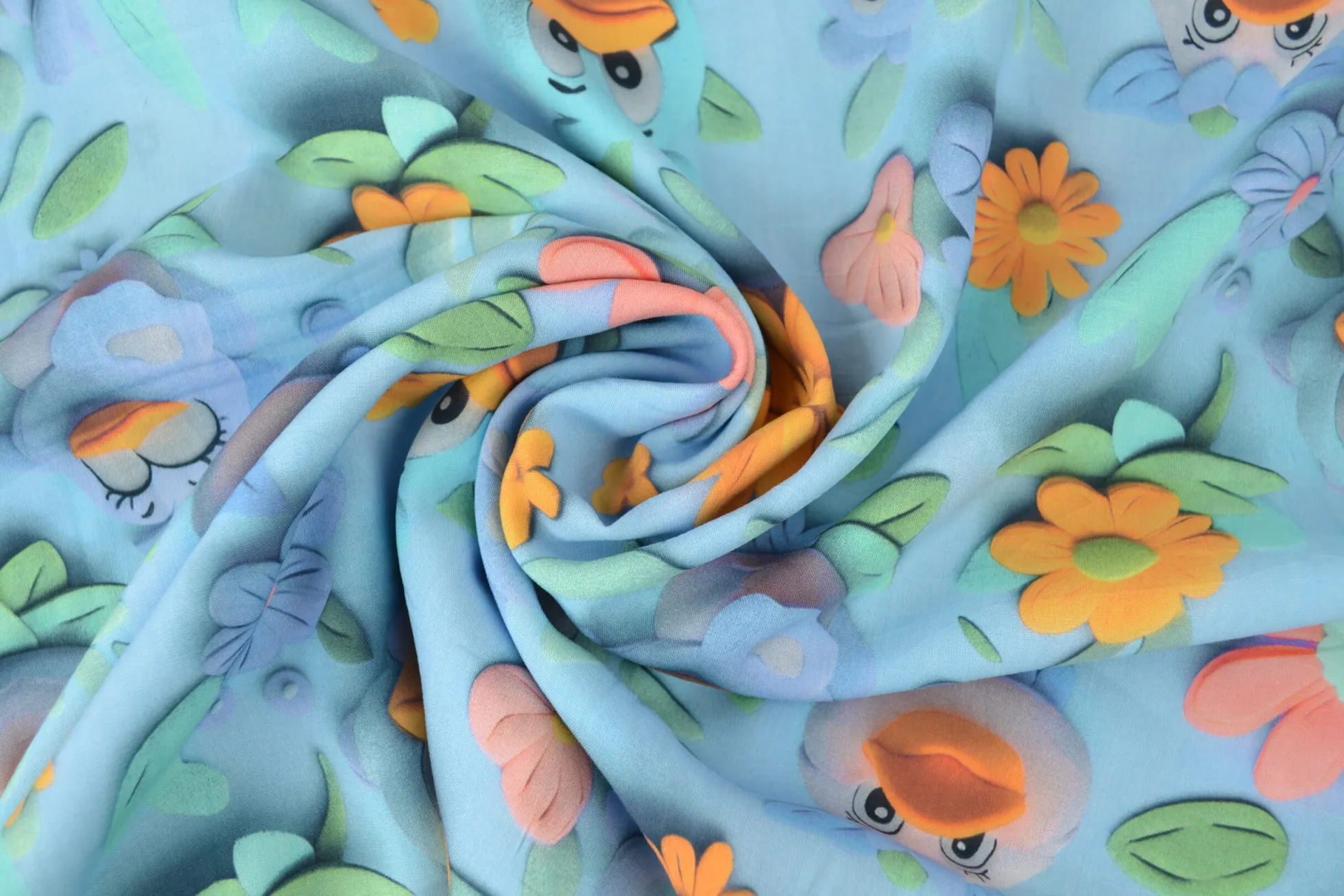 Viscose digitaal – Happy birds aqua