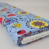 Viscose – Fruity flowers red and yellow on blauw