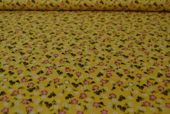 Viscose – Pink flowers on yellow