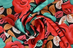 Viscose – Red and turqouise flowers and leaves