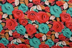 Viscose – Red and turqouise flowers and leaves