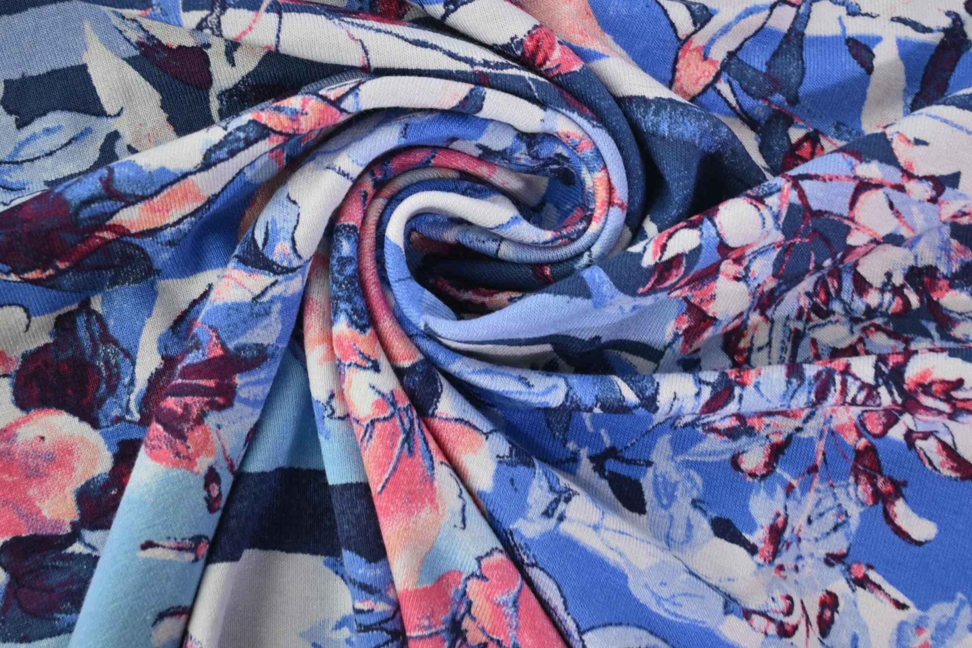 Viscose tricot – Floral Nautical Stripes