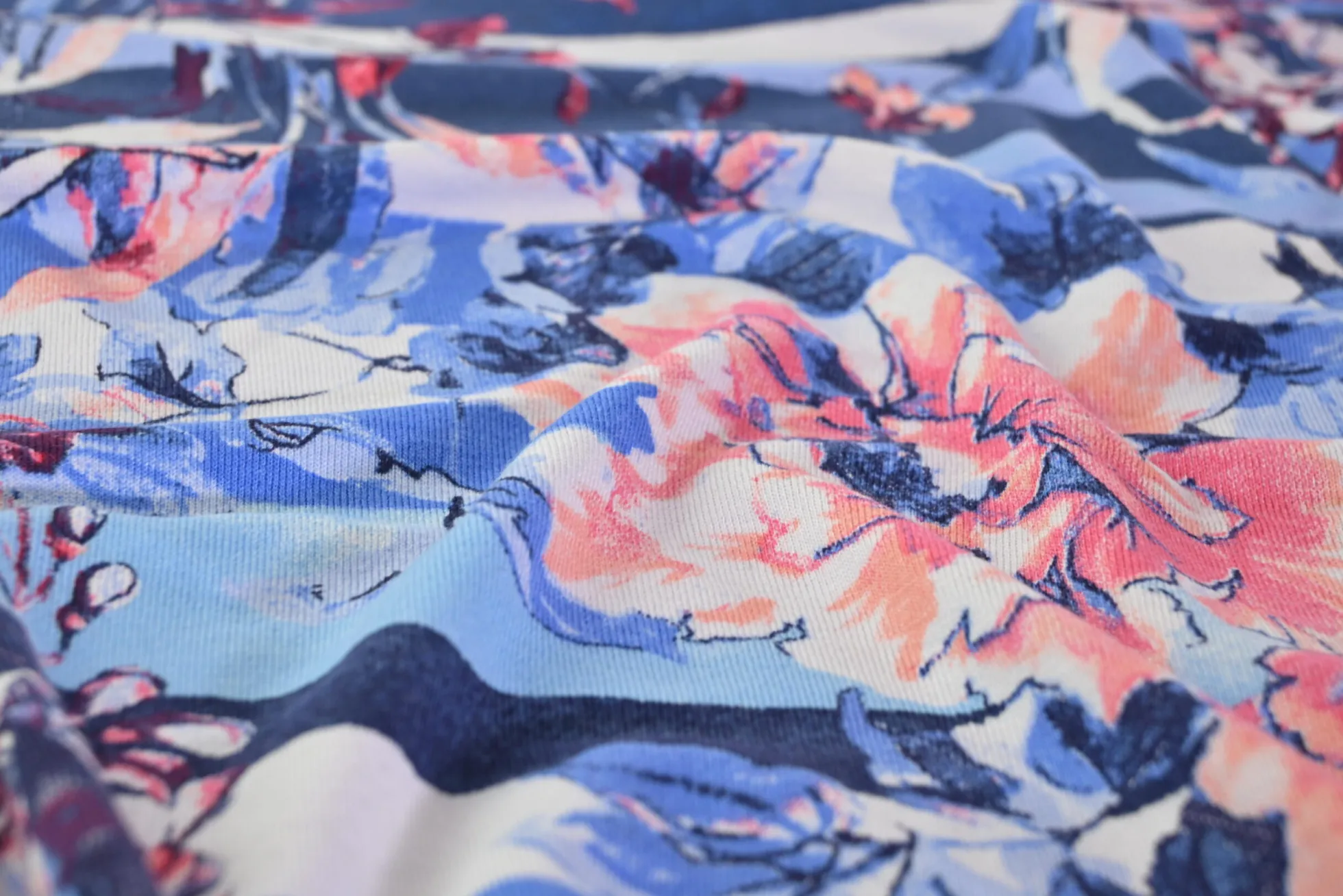 Viscose tricot – Floral Nautical Stripes
