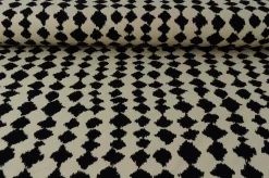 Viscose tricot – Ikat gebroken wit & zwart