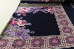 Viscose twill – Purple flower panel 85cm