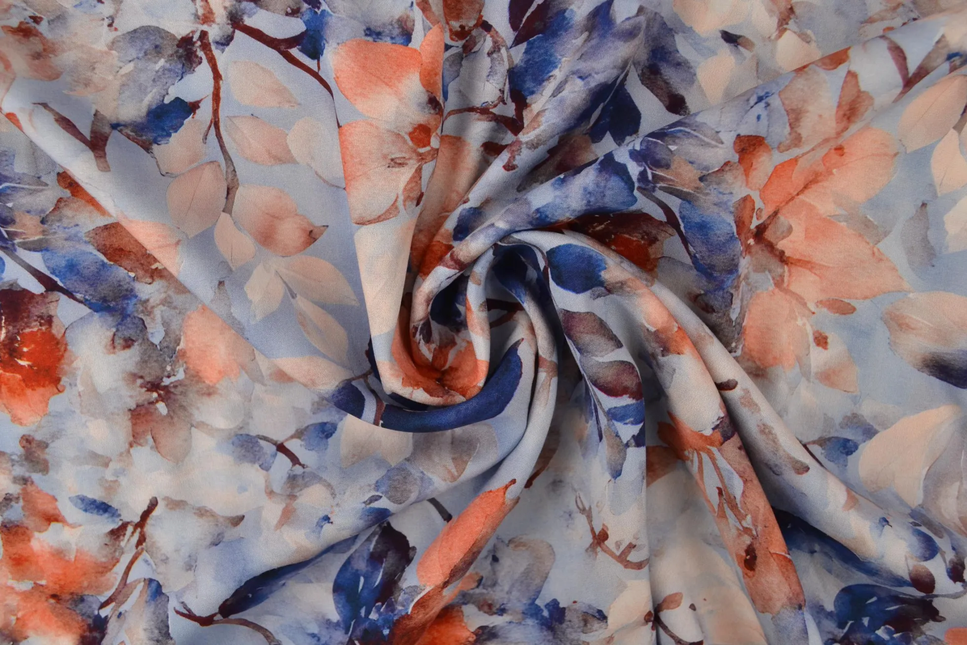 Viscose – Watercolor leaves blue