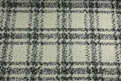 Wollen stof bouclé – Ecru & zwart ruit