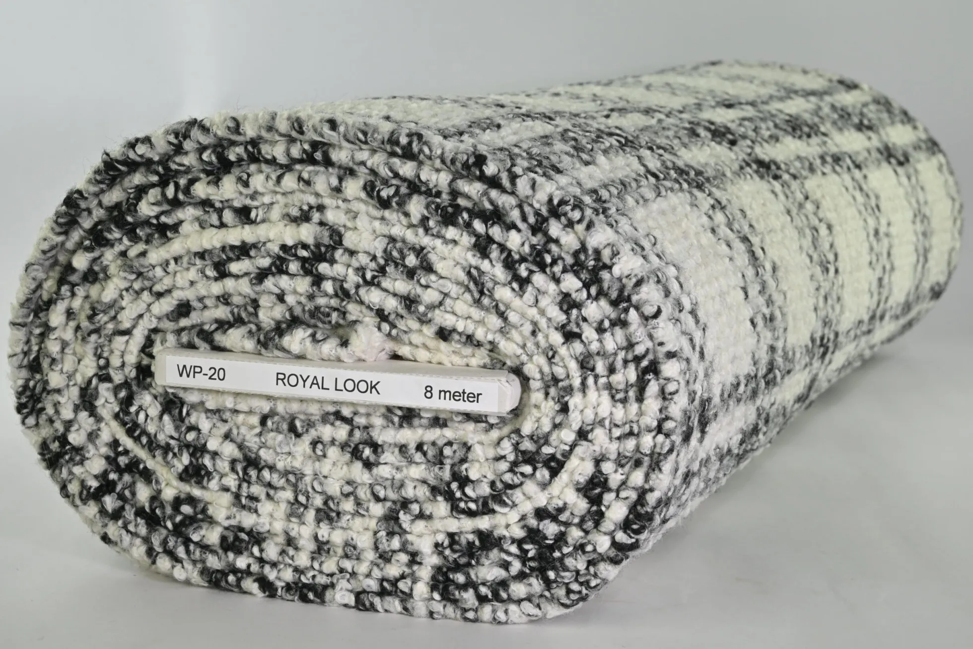 Wollen stof bouclé – Ecru & zwart ruit