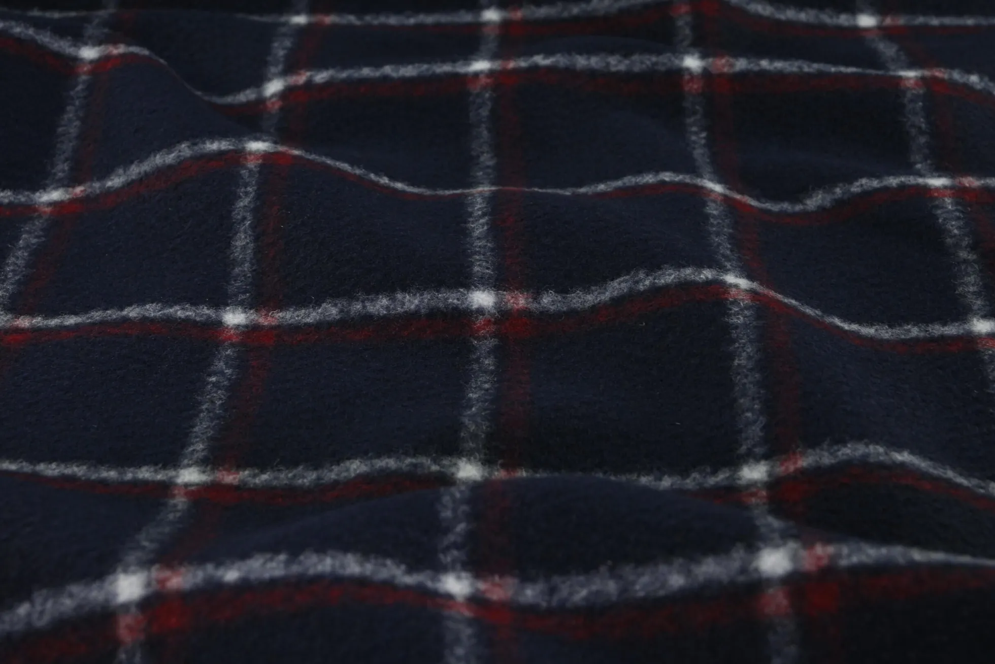 Wollen stof – Navy, bordeauxrood & wit ruit