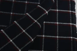 Wollen stof – Navy, bordeauxrood & wit ruit