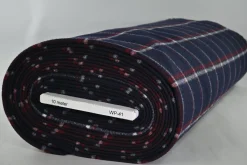 Wollen stof – Navy, bordeauxrood & wit ruit