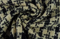 Wollen stof – Navy & zand jacquard