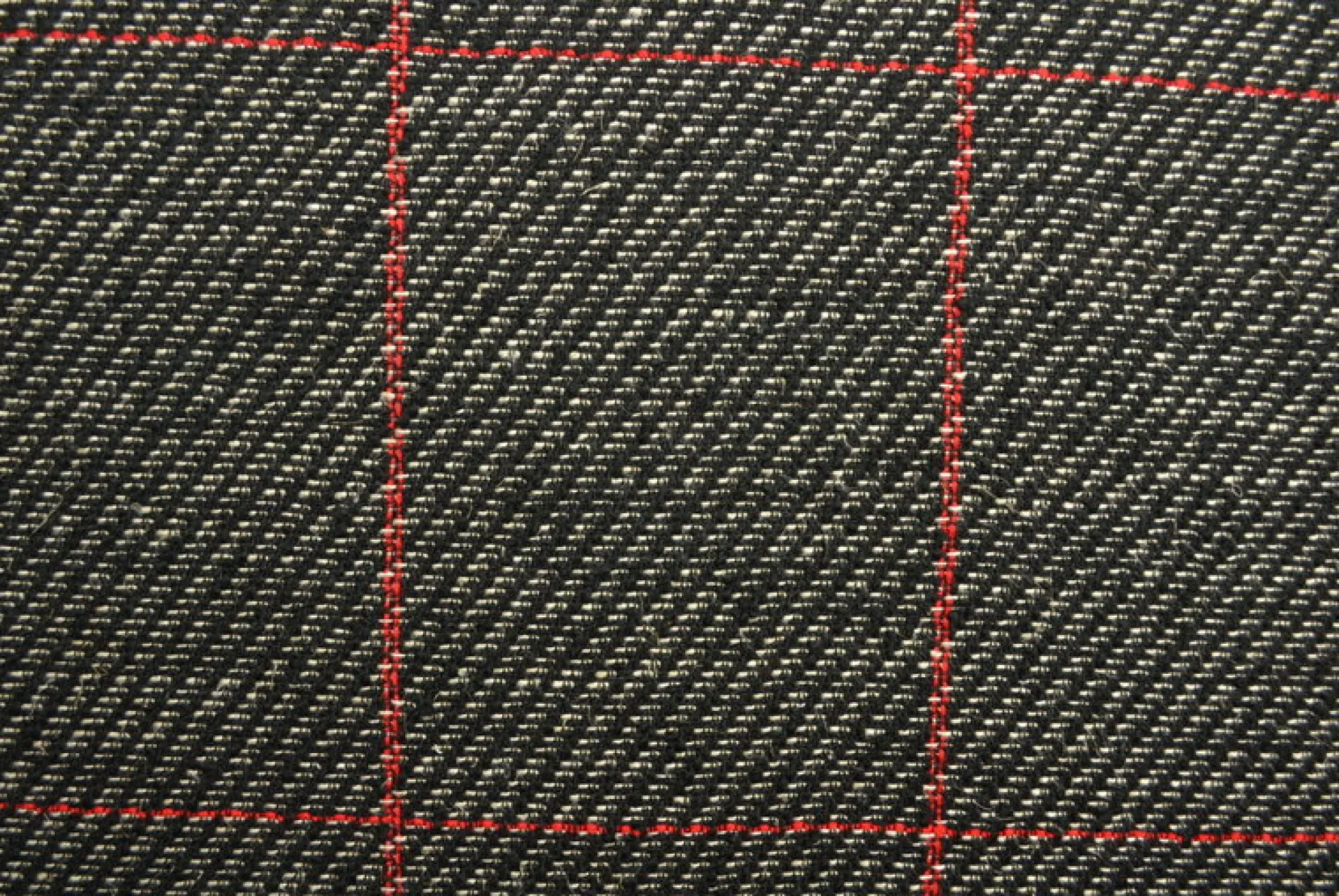 Wollen stof – Zwart melange met rode ruit bouclé