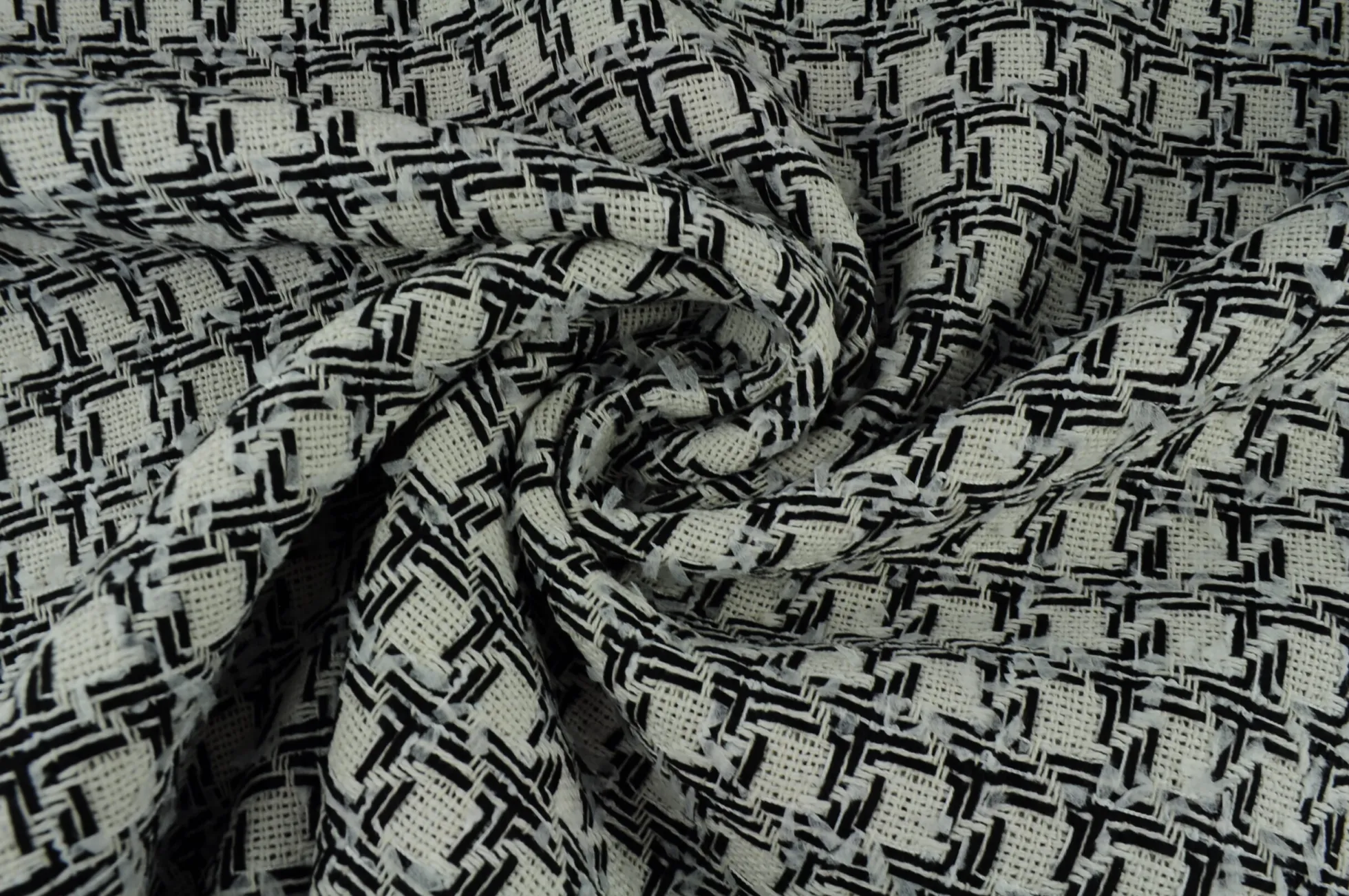 Wollen stof – Zwart & wit jacquard geweven